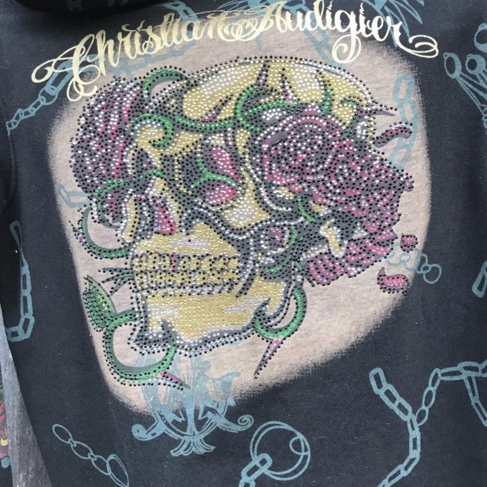 Christian audigier nwot rhinestone skull hoodie xs